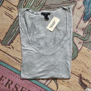 F21 Heather Grey Super Low Deep Scoop Neck Tee T-shirt Top